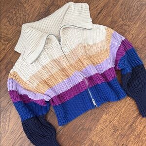 Aerie Multicolor Cropped Full Zip Sweater
